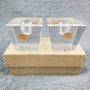 Bohemia Glass MCM VTG Czechoslovakia Crystal Candle Stick Holders Pair Orig. Box